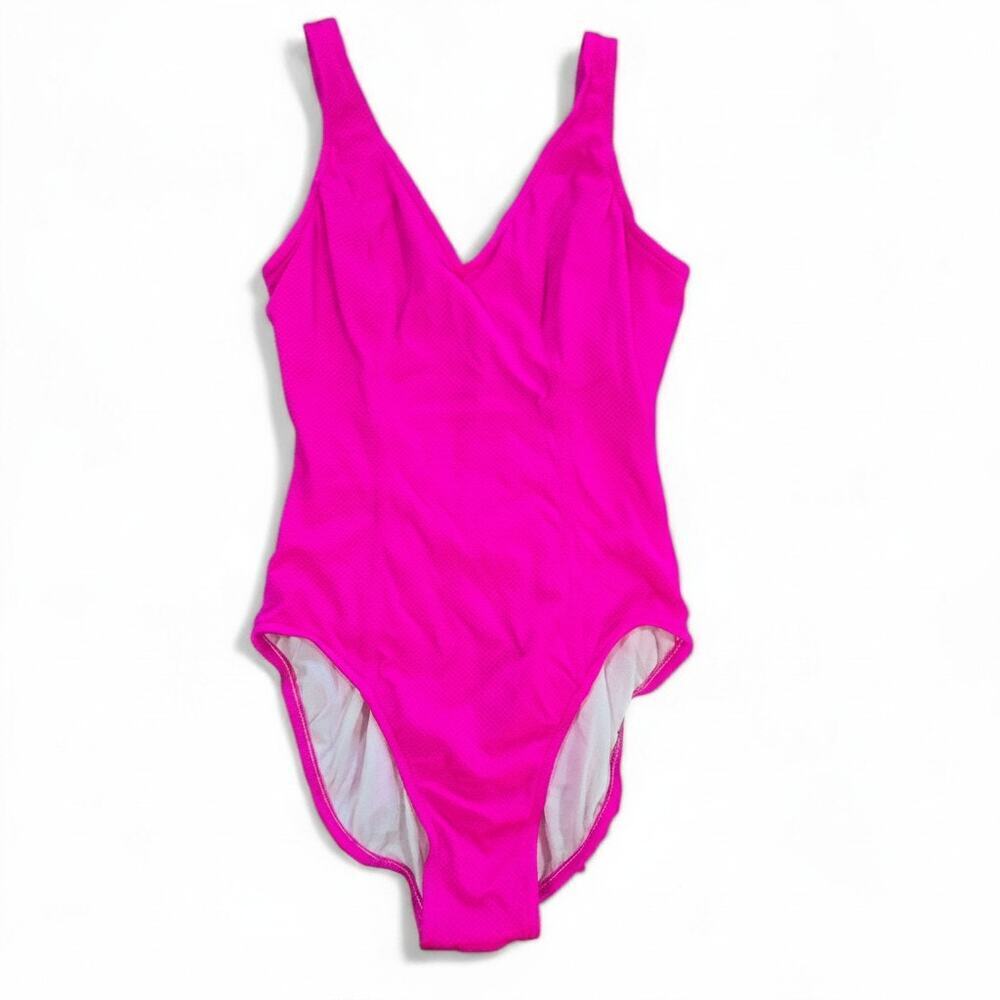 Vintage Le Cove Hot Pink Textured One Piece Swimsuit Size 12 Made in USA